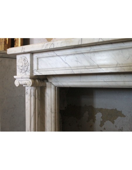 231 SMALL ORIGINAL LOUIS XVI FIREPLACE MANTEL IN VERY FINE WHITE VEINED "VENATINO" CARRARA MARBLE