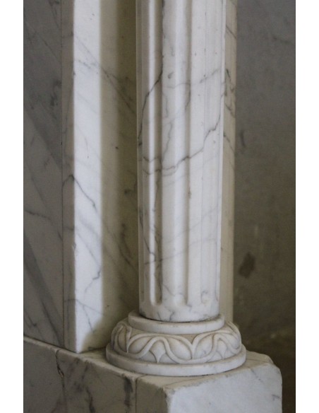 231 SMALL ORIGINAL LOUIS XVI FIREPLACE MANTEL IN VERY FINE WHITE VEINED "VENATINO" CARRARA MARBLE