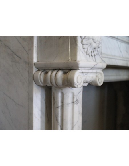 231 SMALL ORIGINAL LOUIS XVI FIREPLACE MANTEL IN VERY FINE WHITE VEINED "VENATINO" CARRARA MARBLE