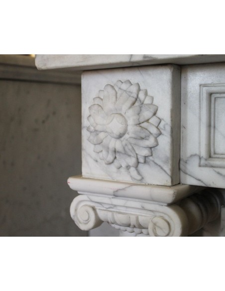 231 SMALL ORIGINAL LOUIS XVI FIREPLACE MANTEL IN VERY FINE WHITE VEINED "VENATINO" CARRARA MARBLE
