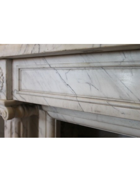 231 SMALL ORIGINAL LOUIS XVI FIREPLACE MANTEL IN VERY FINE WHITE VEINED "VENATINO" CARRARA MARBLE