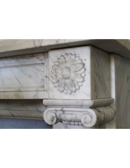 231 SMALL ORIGINAL LOUIS XVI FIREPLACE MANTEL IN VERY FINE WHITE VEINED "VENATINO" CARRARA MARBLE