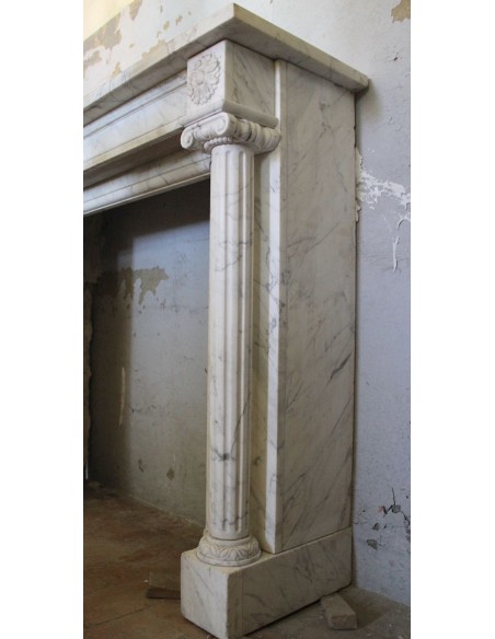 231 SMALL ORIGINAL LOUIS XVI FIREPLACE MANTEL IN VERY FINE WHITE VEINED "VENATINO" CARRARA MARBLE
