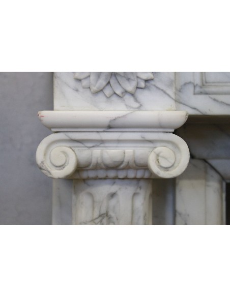 231 SMALL ORIGINAL LOUIS XVI FIREPLACE MANTEL IN VERY FINE WHITE VEINED "VENATINO" CARRARA MARBLE