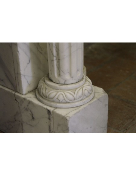 231 SMALL ORIGINAL LOUIS XVI FIREPLACE MANTEL IN VERY FINE WHITE VEINED "VENATINO" CARRARA MARBLE