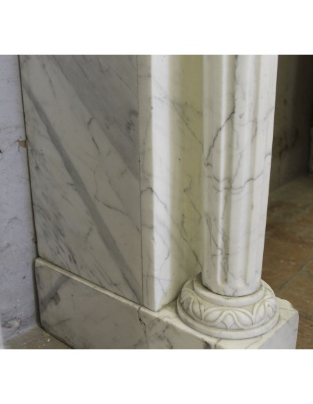 231 SMALL ORIGINAL LOUIS XVI FIREPLACE MANTEL IN VERY FINE WHITE VEINED "VENATINO" CARRARA MARBLE