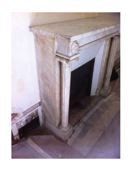 231 SMALL ORIGINAL LOUIS XVI FIREPLACE MANTEL IN VERY FINE WHITE VEINED "VENATINO" CARRARA MARBLE