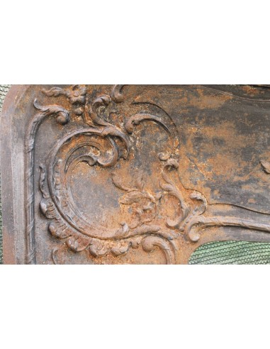Large baroque cast iron insert, artistically crafted, that can be adapted to fit the mantel of a marble fireplace.