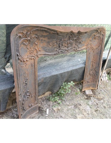 Large baroque cast iron insert, artistically crafted, that can be adapted to fit the mantel of a marble fireplace.