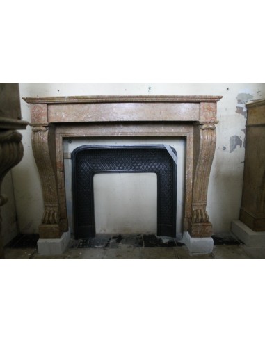 Antique Empire-style fireplace mantel, known as "Lion's Paws" carved in yellow floral marble and coming from Paris.