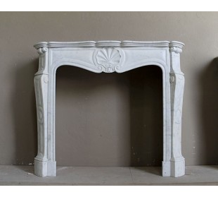 Authentic original Louis XV "Shell" fireplace mantel in white Carrara marble
