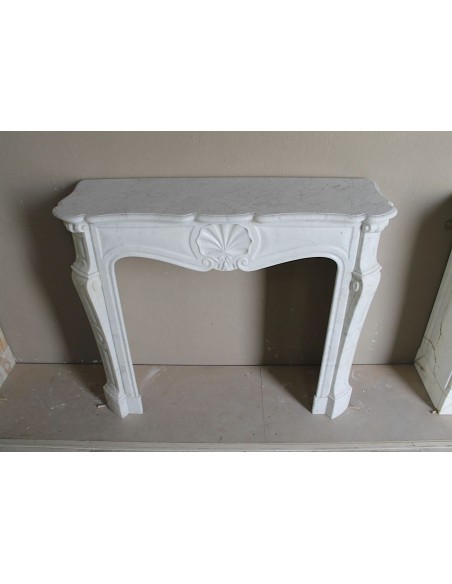 051 ANTIQUE BAROQUE "COQUILLE" FIREPLACE MANTEL CARVED IN WHITE CARRARA MARBLE