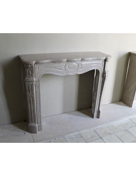 057 ANTIQUE ELEGANT LOUIS XV "PIED GALBÉ" FIRE SURROUND CARVED IN BEIGE LUNEL MARBLE