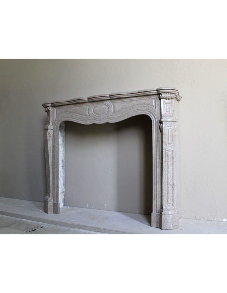 057 ANTIQUE ELEGANT LOUIS XV "PIED GALBÉ" FIRE SURROUND CARVED IN BEIGE LUNEL MARBLE