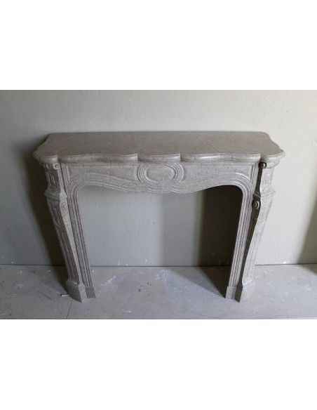 057 ANTIQUE ELEGANT LOUIS XV "PIED GALBÉ" FIRE SURROUND CARVED IN BEIGE LUNEL MARBLE
