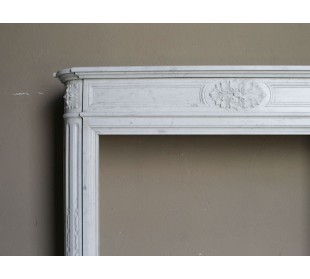 Original Louis XVI "Démi-Lune" fireplace mantel carved in white Carrara marble 2