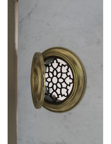 259 ANTIQUE LOUIS XVI "DÉMI-LUNE TROIS FLEURS" FIREPLACE MANTEL IN WHITE CARRARA MARBLE