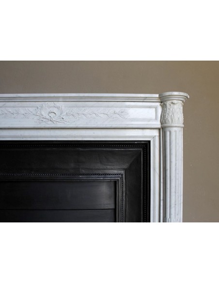 249 AG ANTIQUE NEOCLASSICAL "RAMO D'ULIVO" FIREPLACE MANTEL IN WHITE CARRARA MARBLE