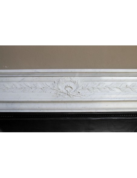 249 AG ANTIQUE NEOCLASSICAL "RAMO D'ULIVO" FIREPLACE MANTEL IN WHITE CARRARA MARBLE