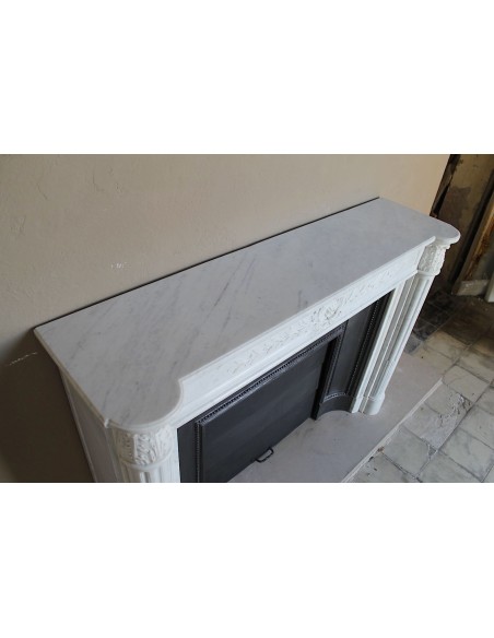 249 AG ANTIQUE NEOCLASSICAL "RAMO D'ULIVO" FIREPLACE MANTEL IN WHITE CARRARA MARBLE