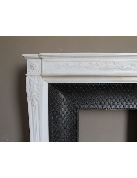 252 AG OUTSTANDING LOUIS XVI "CARQUOIS" FIREPLACE MANTEL IN EXCEPTIONAL WHITE STATUARY CARRARA MARBLE