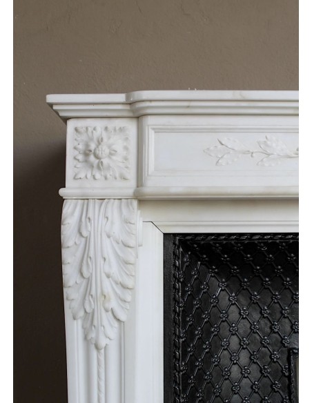 252 AG OUTSTANDING LOUIS XVI "CARQUOIS" FIREPLACE MANTEL IN EXCEPTIONAL WHITE STATUARY CARRARA MARBLE