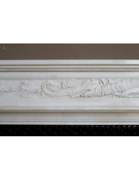 252 AG OUTSTANDING LOUIS XVI "CARQUOIS" FIREPLACE MANTEL IN EXCEPTIONAL WHITE STATUARY CARRARA MARBLE