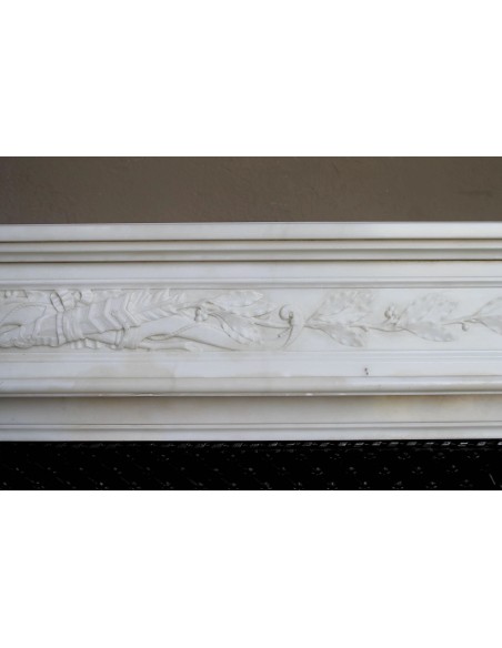 252 AG OUTSTANDING LOUIS XVI "CARQUOIS" FIREPLACE MANTEL IN EXCEPTIONAL WHITE STATUARY CARRARA MARBLE