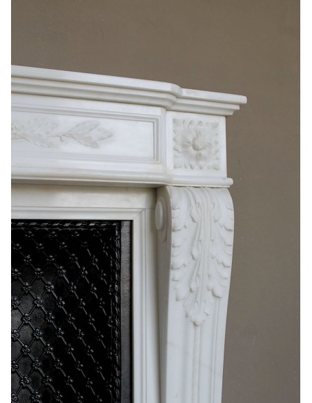 252 AG OUTSTANDING LOUIS XVI "CARQUOIS" FIREPLACE MANTEL IN EXCEPTIONAL WHITE STATUARY CARRARA MARBLE