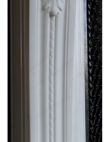 252 AG OUTSTANDING LOUIS XVI "CARQUOIS" FIREPLACE MANTEL IN EXCEPTIONAL WHITE STATUARY CARRARA MARBLE