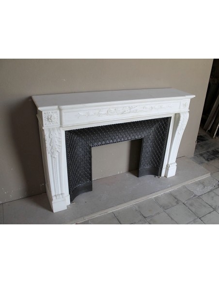252 AG OUTSTANDING LOUIS XVI "CARQUOIS" FIREPLACE MANTEL IN EXCEPTIONAL WHITE STATUARY CARRARA MARBLE