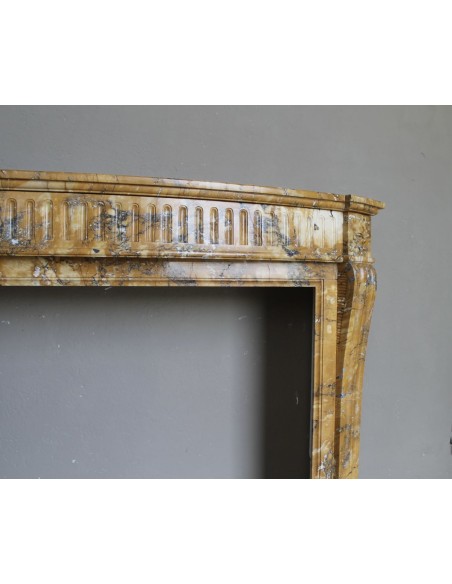 254 ANTIQUE LOUIS XVI "DEUX FLEURS ARRONDI" FIREPLACE MANTEL IN YELLOW "GIALLO SIENA" MARBLE