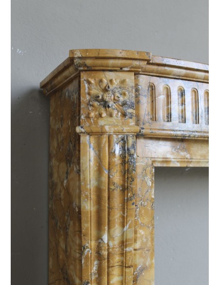 254 ANTIQUE LOUIS XVI "DEUX FLEURS ARRONDI" FIREPLACE MANTEL IN YELLOW "GIALLO SIENA" MARBLE