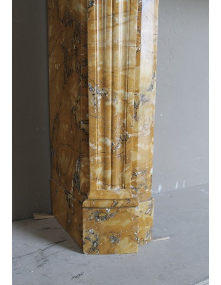254 ANTIQUE LOUIS XVI "DEUX FLEURS ARRONDI" FIREPLACE MANTEL IN YELLOW "GIALLO SIENA" MARBLE