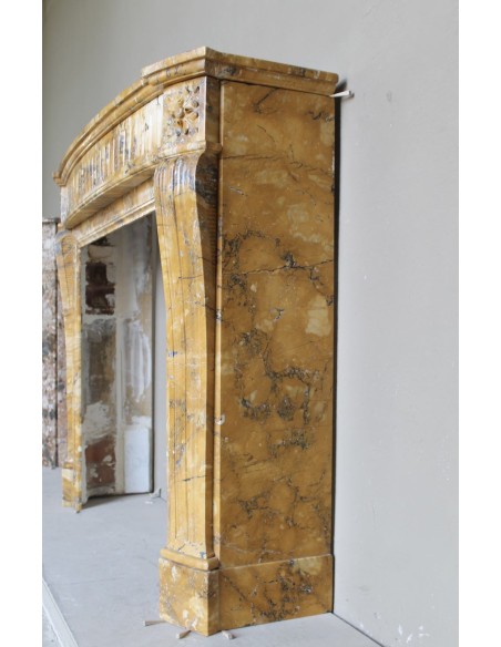 254 ANTIQUE LOUIS XVI "DEUX FLEURS ARRONDI" FIREPLACE MANTEL IN YELLOW "GIALLO SIENA" MARBLE