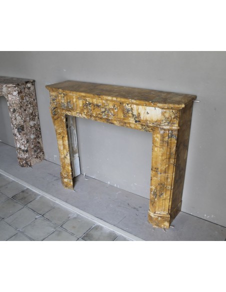 254 ANTIQUE LOUIS XVI "DEUX FLEURS ARRONDI" FIREPLACE MANTEL IN YELLOW "GIALLO SIENA" MARBLE