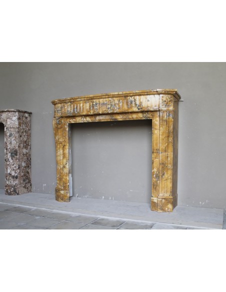 254 ANTIQUE LOUIS XVI "DEUX FLEURS ARRONDI" FIREPLACE MANTEL IN YELLOW "GIALLO SIENA" MARBLE