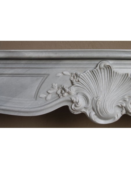 603 ANTIQUE ART NOUVEAU FLORAL FIREPLACE CARVED IN THE FINEST VARIETY OF BARDIGLIO MARBLE