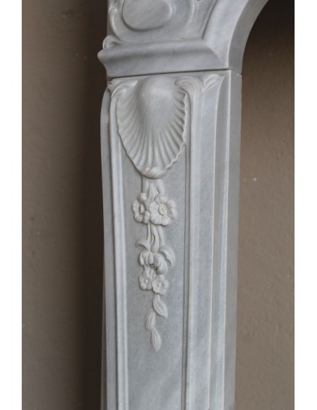 603 ANTIQUE ART NOUVEAU FLORAL FIREPLACE CARVED IN THE FINEST VARIETY OF BARDIGLIO MARBLE