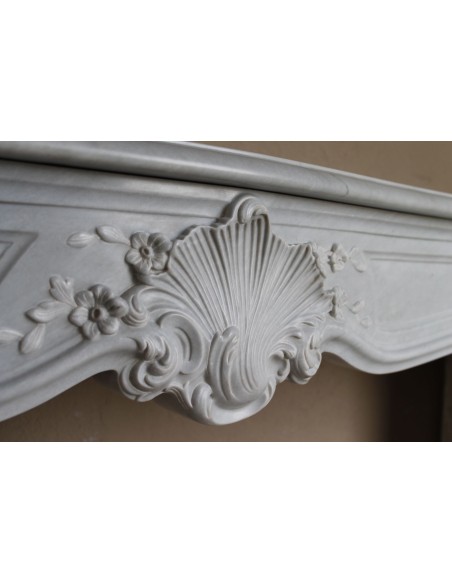 603 ANTIQUE ART NOUVEAU FLORAL FIREPLACE CARVED IN THE FINEST VARIETY OF BARDIGLIO MARBLE