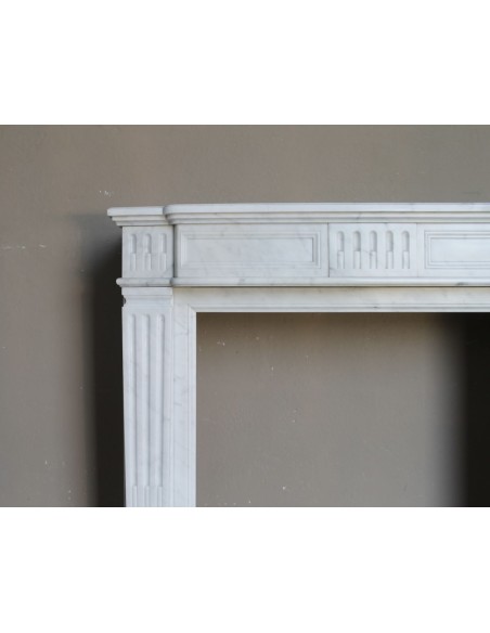 256 LOUIS XVI "QUIRINALE" FIREPLACE MANTEL CARVED IN WHITE CARRARA MARBLE