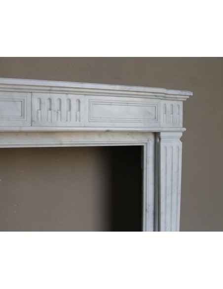 256 LOUIS XVI "QUIRINALE" FIREPLACE MANTEL CARVED IN WHITE CARRARA MARBLE