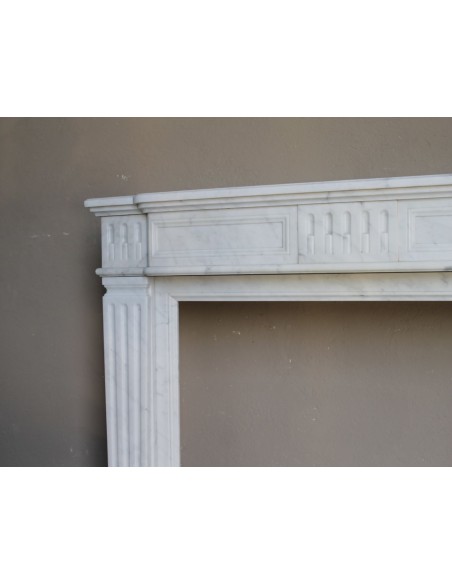 256 LOUIS XVI "QUIRINALE" FIREPLACE MANTEL CARVED IN WHITE CARRARA MARBLE