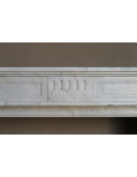256 LOUIS XVI "QUIRINALE" FIREPLACE MANTEL CARVED IN WHITE CARRARA MARBLE