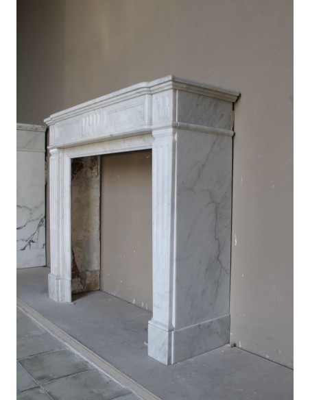 256 LOUIS XVI "QUIRINALE" FIREPLACE MANTEL CARVED IN WHITE CARRARA MARBLE
