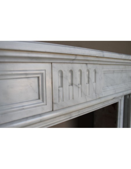 256 LOUIS XVI "QUIRINALE" FIREPLACE MANTEL CARVED IN WHITE CARRARA MARBLE