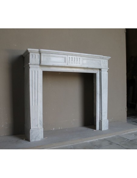 256 LOUIS XVI "QUIRINALE" FIREPLACE MANTEL CARVED IN WHITE CARRARA MARBLE