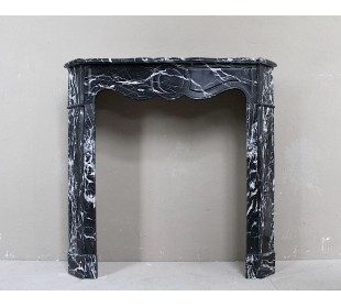 Antique Louis XV Pompadour fireplace carved in black Marquinia marble