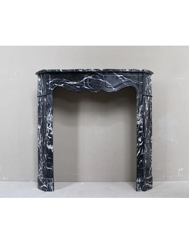 Antique Louis XV Pompadour fireplace carved in black Marquinia marble