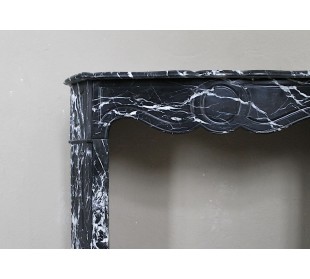 Antique Louis XV Pompadour fireplace carved in black Marquinia marble 2